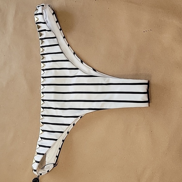 NWT!!! SAME Los Angeles SKIN BY SAME Shea Marie Studded Striped Bikini Bottom - Picture 2 of 8